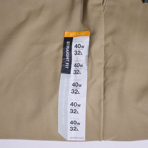 NWT Savane Elastic Comfort Waist Dress Khaki Pleated Cuffed Pants Men 40x32 (B5) - Picture 8 of 11
